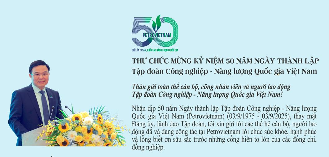Thư chúc mừng kỷ niệm 50 năm Ngày thành lập Tập đoàn Công nghiệp - Năng lượng Quốc gia Việt Nam”